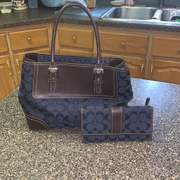 Coach Accessories - Coach purse and matching wallet. Navy and brown.